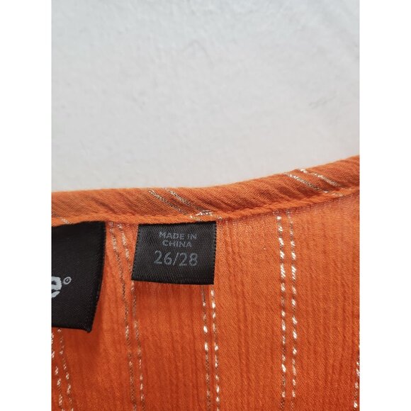 Avenue Womens Peasant BOHO Top Size 26/28 Orange Metallic Striped 3/4 Sleeve - Picture 5 of 10